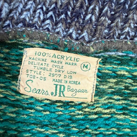 VTG Sears JR Bazaar Knit Cardigan Sweater M Colorful Hearts Striped School Twee - Picture 4 of 12